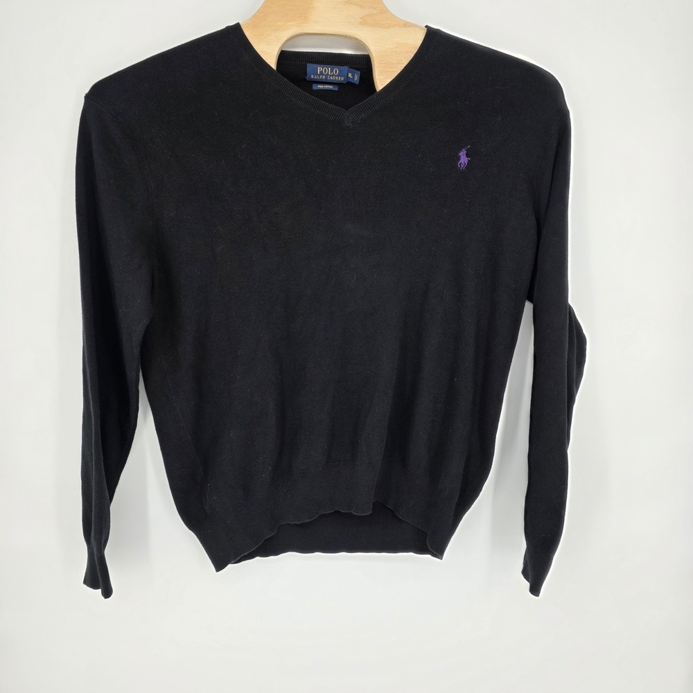Polo Ralph Lauren XL Black Pullover Sweater V Neck Lightweight Pima Cotton
